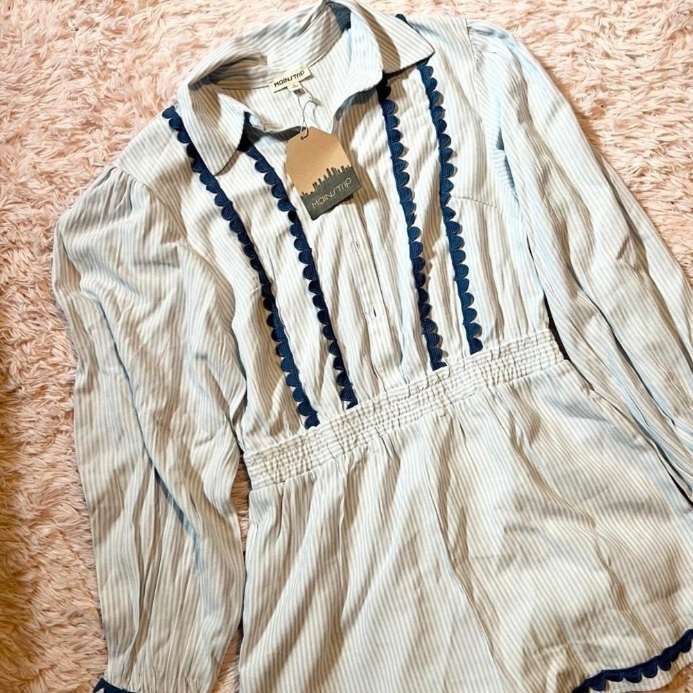 Coastal Linen Blend Scalloped Lace Romper Womens S Old Money Beachy Hamptons - Picture 2 of 6